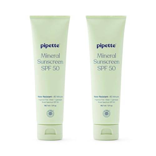 Pipette Mineral Sunscreen SPF 50 Lotion - Water-Resistant, Fragrance-Free, 3 oz Pack of 2