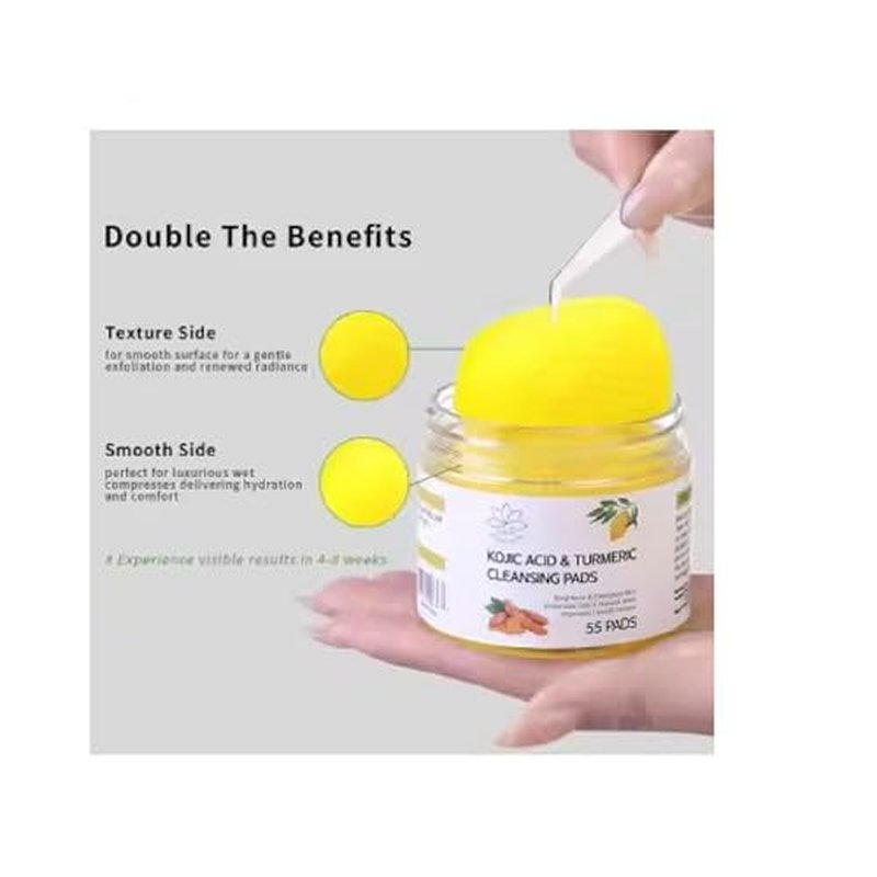 Kojic Acid and Turmeric Cleansing Pads, 55 Pcs, for Face Cleaning, Hydrating and Exfoliation.