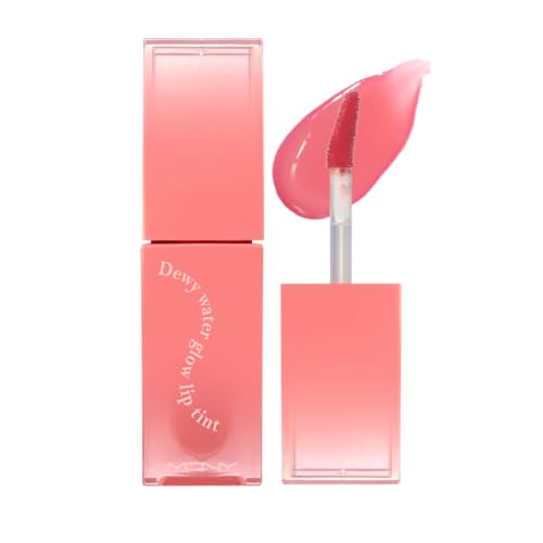 (MACQUEEN NEWYORK Dewy Water Glow Lip Tint - #03 Peach Dew, Glass-like Mirror Shine Hydrating Lip Stain, Long-Lasting & Non-Sticky Pink Tone Water Tint, 0.12 oz (3.5g)