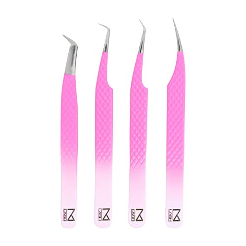 M LASH tweezers for Eyelash Extension (Set of 4) - Professional & Precision Eyelash tweezers - Japanese Steel, Diamond Grip, Fiber Tip V3 lash applicator tool (PW-Ombre)