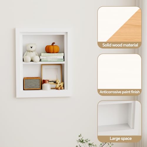 BPMFDTNL Classic 2-Tier White Recessed Solid Wood Bathroom Medicine Cabinet
