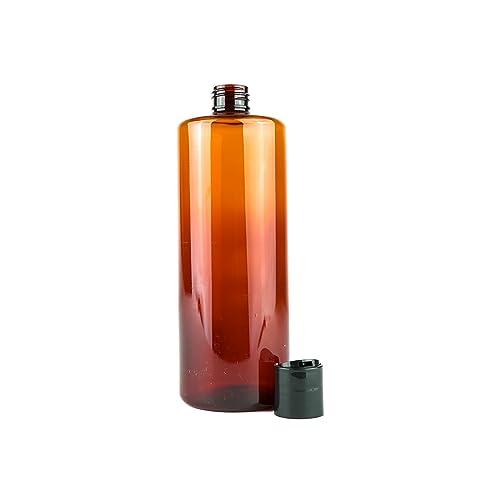 Plastic Amber Bottles (Pack of 12) - 16oz Amber Plastic Bottle with Screw Caps; Used as Reusable Shampoo, Lotion, Travel, Body Wash Container
