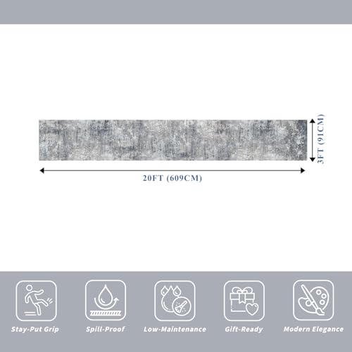 3x20 ft Non-Slip Washable Hallway Runner Rug - Blue Grey Modern Low Pile