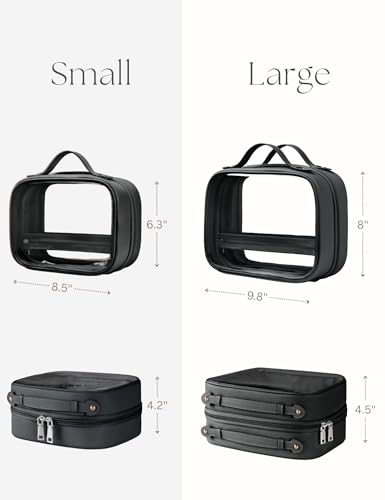 Large Black Clear Cosmetic Bag with 4 Compartments Travel Toiletry Organizer