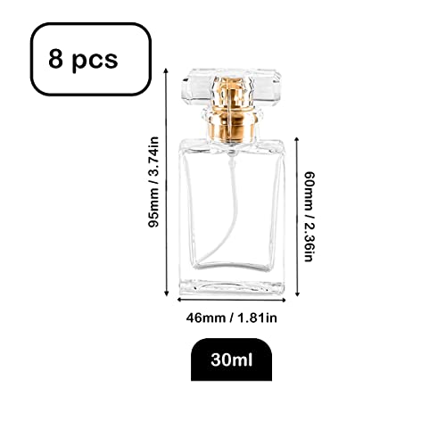 Refillable Perfume Spray Bottle Set - 8 x 30ml Glass Travel Atomizers with Fine Mist Pump