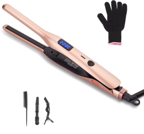 Rose Gold 3/10 Inch Mini Hair Flat Iron with 13 Temp Settings & LCD Display