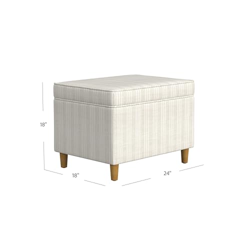 24-Inch Cream Marigold Pinstripe Storage Ottoman with Wooden Legs — Space-Saving Bench