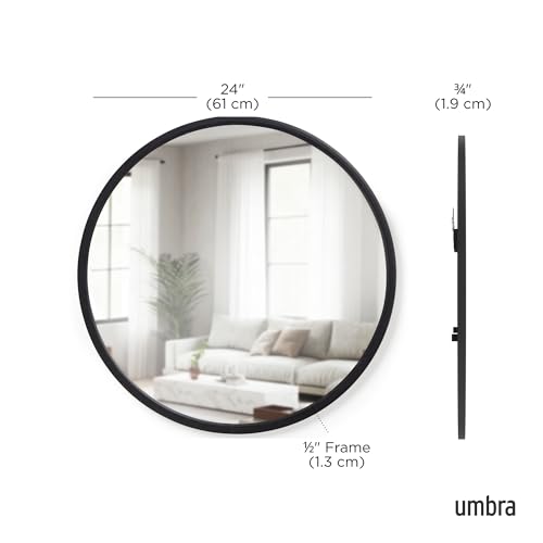 Round Wall Mirror with Rubber Frame - 24 Inch Black Modern Bathroom Decor Variation of Black / 24" x 24"