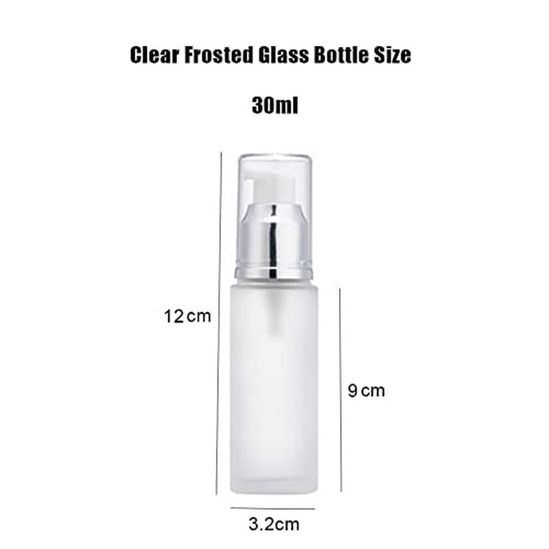 3PCS 30ml/1oz Empty Refillable Clear Frosted Glass Cosmetic Lotion Bottle Travel Toiletries Container Pump Dispenser Vials Pot Jars for Cream Foundation Emulsion Essencial Oil (Pack of 2)