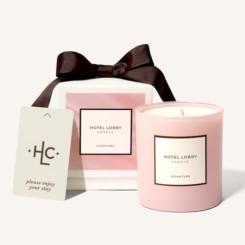 Signature Hotel Lobby Soy Candle - Luxury Hand-Poured 9.75oz with Amber Cedar Musk, 65-Hour Burn, Reusable Vessel