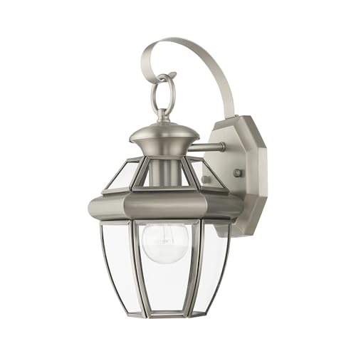 Outdoor Wall Lantern Brushed Nickel Finish Solid Brass with Clear Beveled Glass - Monterey Style