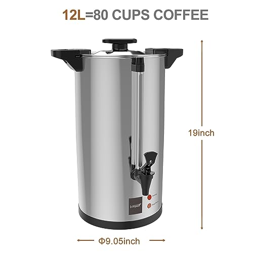 Valgus 12L Commercial Electric Coffee Urn - 80 Cup Capacity, Food Grade Stainless Steel