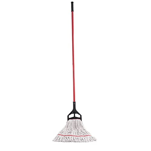 Commercial Mop Handle 60 Inch Heavy Duty Iron Replacement with Black Side-Gate Clamp