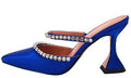 VETASTE Women's Blue Pointed Toe Strappy Satin Heeled Mules for Wedding & Party - Size 8