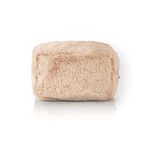 Pusheen Womens Fluffy Makeup Bag | Ladies All Over Fur with Embroidered Logo in Tan | Classic Logo Zip Cosmetic Storage Bag