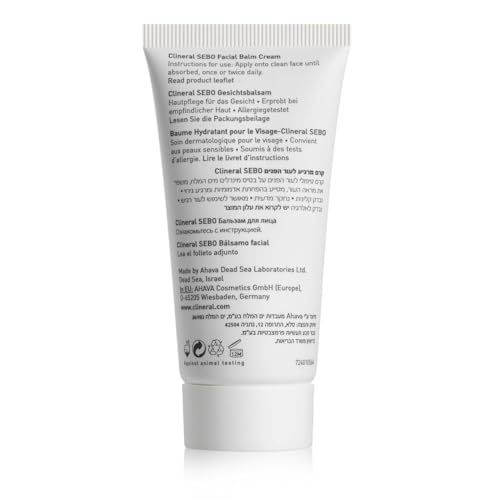 AHAVA Clineral Sebo Facial Balm Cream - Rich balm reduces facial irritation & redness, softens dry & sensitive skin, enriched with Osmoter, Dead Sea Mud, Aloe Vera, Hippophae & Bergamot Oil, 1.7 Fl.Oz