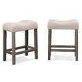 Counter Height Saddle Stool Set - Taupe Button Tufted Bar Stools, Set of 2