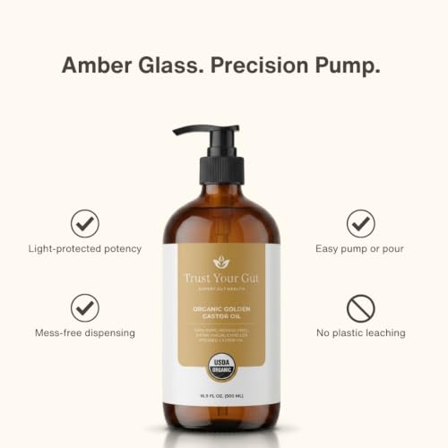Trust Your Gut USDA Organic Castor Oil 16oz Glass Bottle - 16 Ounce / Single Pack
