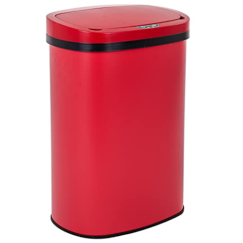 BestOffice 13 Gallon Stainless Steel Trash Can with Lid - Red (Automatic Sensor)