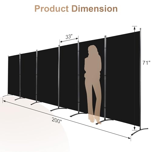 Black 6-Panel Room Divider Folding Privacy Screen for Home Office Classroom