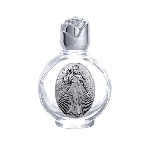 KOMI 12PCS Glass Holy Water Bottle 0.5 floz Mini Holy Water Container with Embossed Divine Mercy Jesus Christ Religious Empty Travel Bottle Church Catholic Gifts