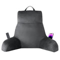 IPYNBAP Reading Pillow for Bed - 24 Inch Grey Backrest Support with Arms & Storage - Large