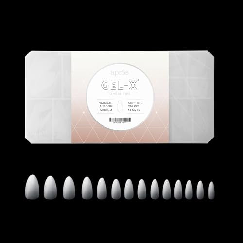 APRES Ombre Gel-X Nail Tips Box - Natural Almond Medium, 210 Count, 14 Sizes