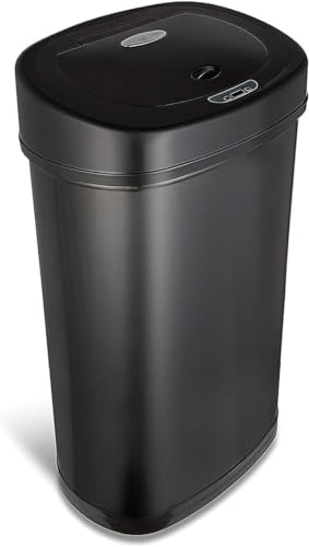 13 Gallon Motion Sensor Trash Can - Black Stainless Steel, Hands-Free Lid