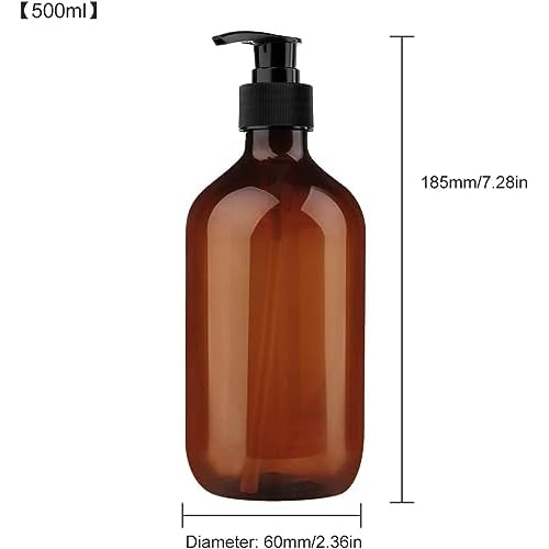 Yebeauty Empty Pump Bottle Dispenser, 17oz/500ml Lotion Soap Shampoo Pump Bottles Large Brown Bottle with Pump Plastic Refillable Containers Pack of 3