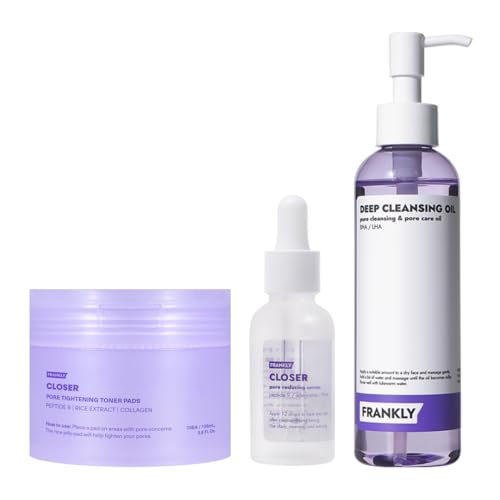 FRANKLY Pore Perfecting Set ? Closer Serum, Toner Pads & Cleansing Oil | Deep Cleansing, Hydration & Pore Refining | Vegan Korean Skin Care | Skincare Gifts for Women