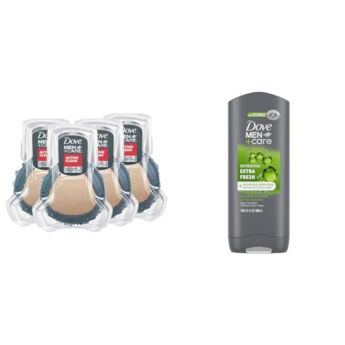 DOVE MEN + CARE Shower Tool For Stronger, Healthy-Feeling Skin Active Clean Scrubs Body Wash and Face For Fresh, Healthy-Feeling Skin Extra Fresh Cleanser That Effectively
