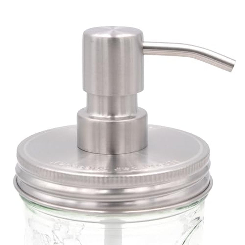 Mason Jar Soap/Lotion Pump Kit Satin/Brushed Nickel Finish Stainless Steel Adapter Lid by Mason Jar Lifestyle (Wide Mouth, #5)