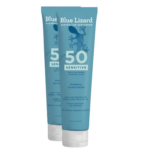 Blue Lizard Mineral Sunscreen SPF 50+ 5 Fl Oz Tube Pack of 2 Water Resistant Fragrance Free Sensitive Skin