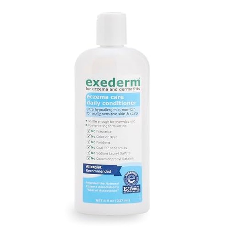 Exederm Conditioner for Eczema & Seborrheic Dermatitis, 8 Fl Oz, Ultra Sensitive Non-Irritating Formula, Moisturizing Daily Hair Care for Soft, Manageable Hair, Hypoallergenic, Paraben & Sulfate Free