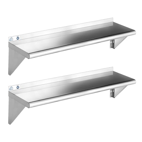 Stainless Steel Wall Mount Shelf Set 12x48 Inches 350lb Capacity - 2 Pack NSF Commercial Kitchen & Home Storage