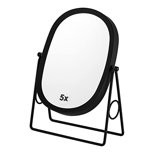 JOYOEIKON Classic Dual Sided 5X and 1X Magnifying Makeup Mirror and Tabletop Standing 360¡Æ Rotation Vanity Mirror,Desktop Cosmetic Mirror (Matt Black)