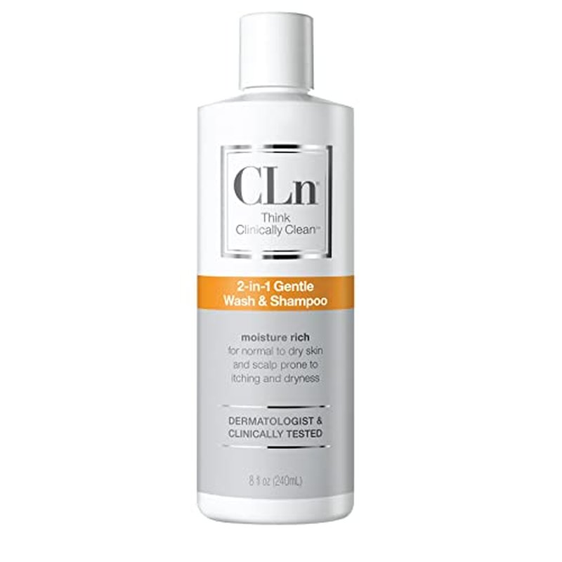 CLn¢ç 2-in-1 Gentle Wash & Shampoo- Multi-functional Cleanser for Skin & Scalp Prone to Irritation, Flaking, Itching, Dryness & Razor Bumps, Fragrance-Free & Paraben-Free, 8 fl. oz.