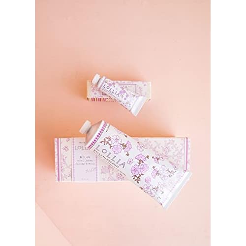 LOLLIA Relax Handcreme Bundle, 4 oz. & .33 oz. ? Lavender & Honey ? Scented Hand Cream for Women, Moisturizing Hand for Dry Hands, Shea & Cocoa Butter, Quick Absorbing Lotion, Travel Lotion