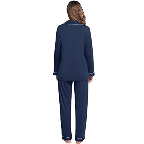 Joyaria Womens Bamboo Viscose Pajama Sets Long Sleeve Button Down Cooling Sleepwear Soft Comfortable Pj Pants Set for Women
