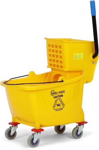 Commercial 26 Quart Mop Bucket with Side Press Wringer - Heavy-Duty, Yellow