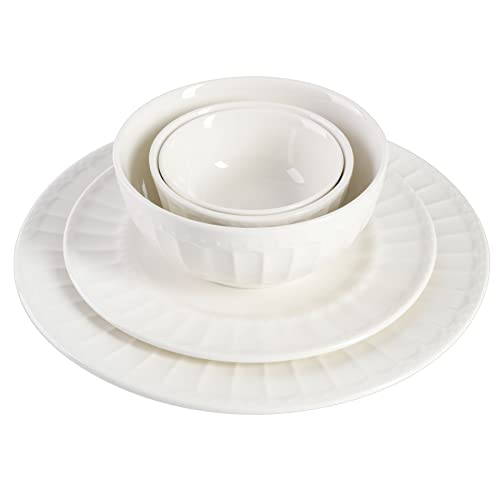 Porcelain Dinnerware Set for 8 - White Embossed 40-Piece Tableware