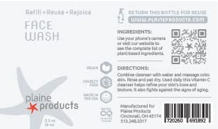 Plaine Products Original Refillable Face Wash & Moisturizer Set (2.5 oz each) for Sensitive Skin