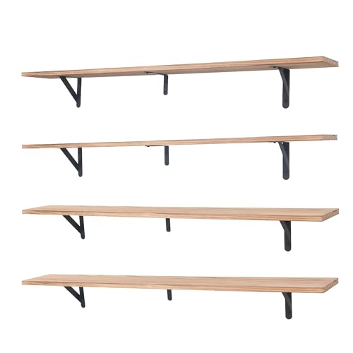 47 Inch Set of 4 Long Floating Wall Shelves - Black Wood Book Storage