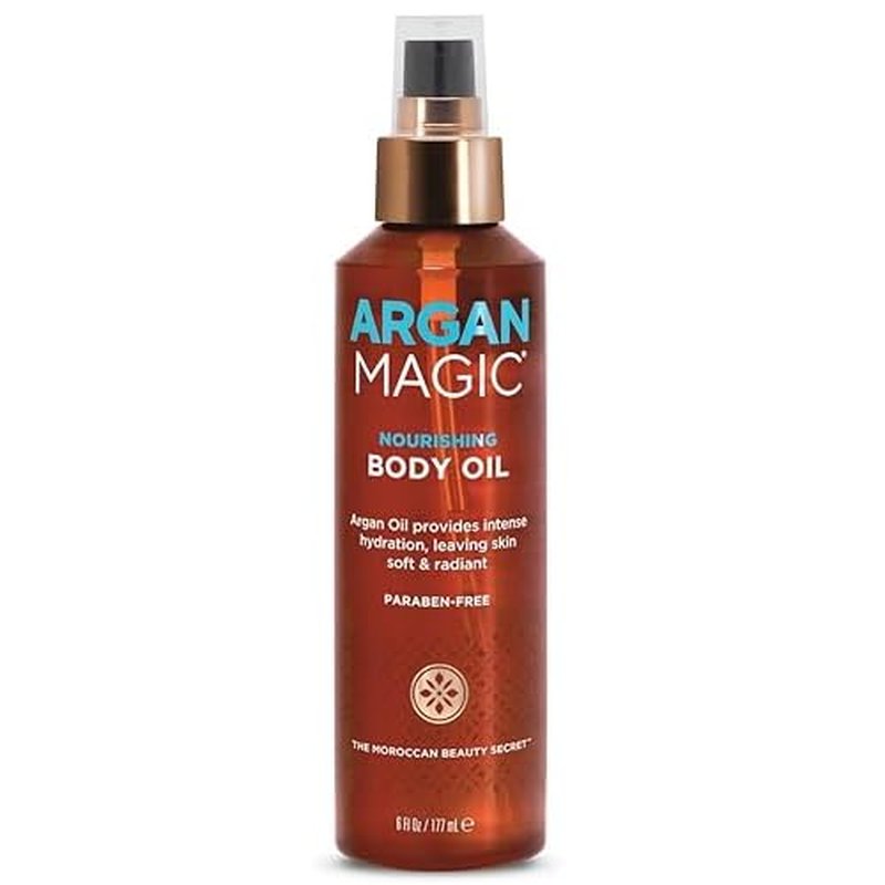 Argan Magic Nourishing Body Oil with Argan & Almond Oil | Intense Hydration, Softens & Radiates | Made in USA, Paraben Free, Cruelty Free (6 FL Oz)