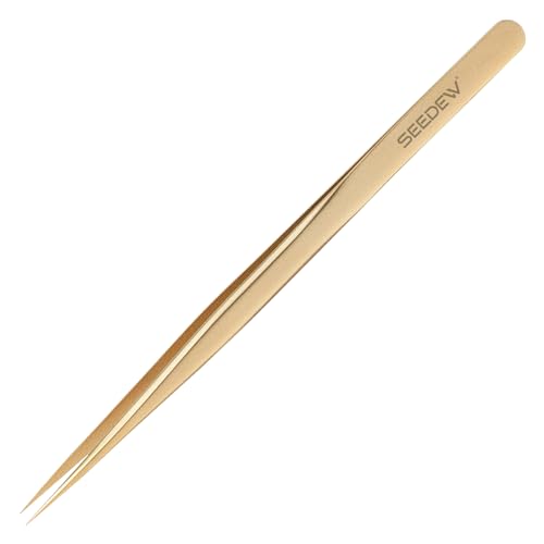 Tweezer Eyelash Extensions 1 PCS Stainless Steel Straight Pointy Tweezer Isolation Professional Precision Supplies False Lash Application Tools for Lash Tech, Lash Artist Beginner(Golden)