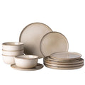 GBHOME Ceramic Dinnerware Set for 4 - Cappuccino, 12 Pieces Includes Plates & Bowls