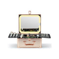 Qislee Makeup Box with A Detachable Lighted Mirror, Waterproof Travel Train Case, Cosmetic Organizer and Makeup Suitcase with Adjustable Dividers, Magnetic LED Mirror(Rose Gold)