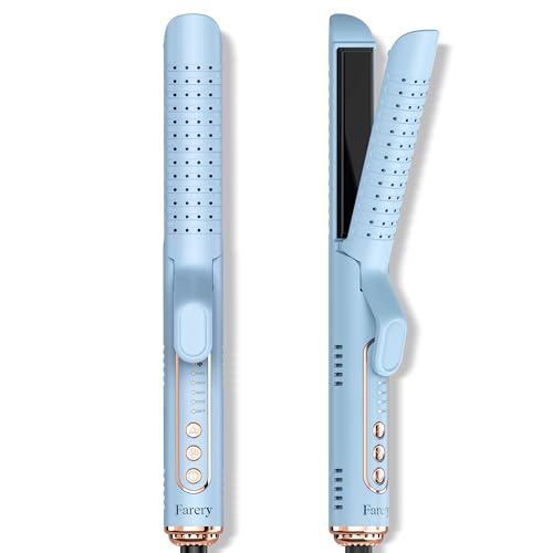 Farery Soft-Air Curling Iron Set Blue - 2-in-1 Hair Straightener & Curler with Upgraded Long Barrel