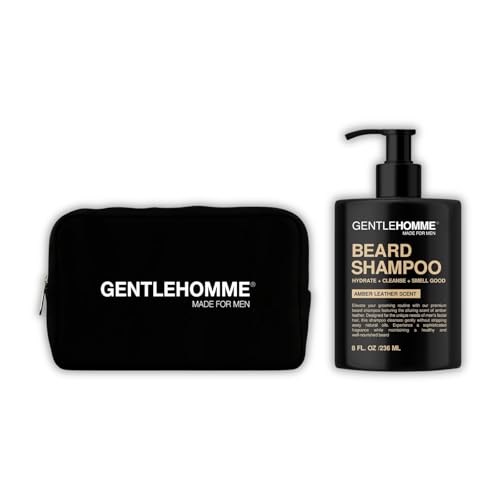 Beard Shampoo & Pouch Kit - Men¡¯s Beard Wash - Hydrate, Cleanse, Soften & Strengthen - For Itchy & Flaky Facial Hair - With Witch Hazel - All Skin & Beard Types - Vegan - Amber Leather Scent - 8oz