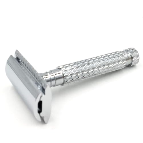 Safety Razor with Chrome Brass Handle & 5 Blades - Traditional Wet Shaving